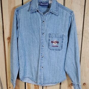 Vintage Womens Hard Rock Cafe Denim Shirt Size M Vintage Hippie Denim